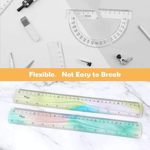 Flexible Ruler, 2PCS Straight Edge Ruler Colorful Plastic Ruler Soft Bendable Ruler Transparent Rulers for School Classroom Office Workshop Home Supplies in Saudi Arabia