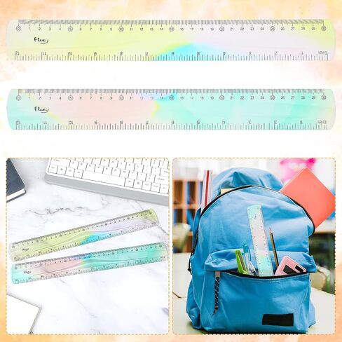 Flexible Ruler, 2PCS Straight Edge Ruler Colorful Plastic Ruler Soft Bendable Ruler Transparent Rulers for School Classroom Office Workshop Home Supplies in Saudi Arabia