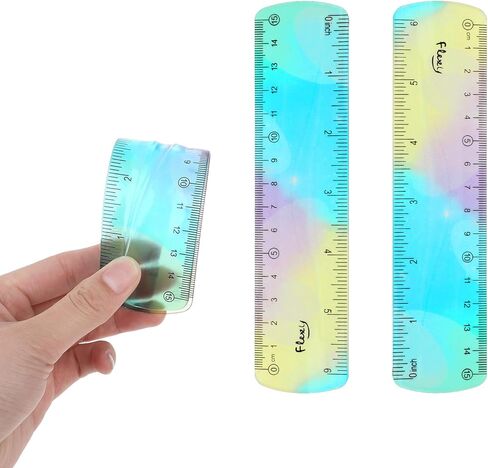 2Pcs Flexible Ruler, 15cm/6inch Plastic Ruler Shatterproof Straight Edge Ruler Color Bendable Soft Ruler for Classroom Office Stationary Supplies in Kuwait