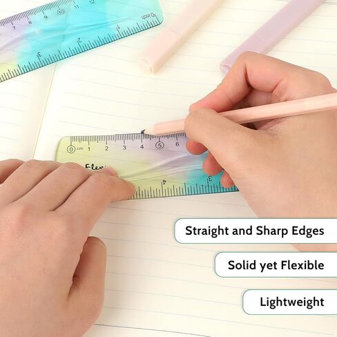 2Pcs Flexible Ruler, 15cm/6inch Plastic Ruler Shatterproof Straight Edge Ruler Color Bendable Soft Ruler for Classroom Office Stationary Supplies in Kuwait