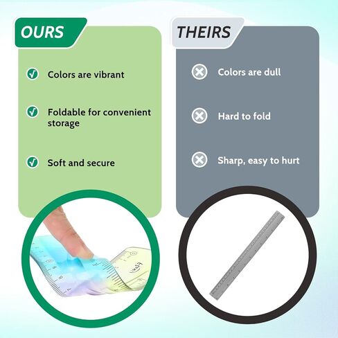 2Pcs Flexible Ruler, 15cm/6inch Plastic Ruler Shatterproof Straight Edge Ruler Color Bendable Soft Ruler for Classroom Office Stationary Supplies in Kuwait
