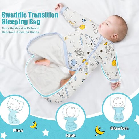0-18 Months Baby Swaddle Transition Sleep Sack, 2-Way and Side-Open Zipper, Long Sleeve, Anti-Kick Wearable Blanket in Saudi Arabia