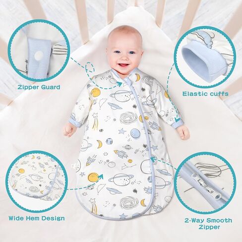 0-18 Months Baby Swaddle Transition Sleep Sack, 2-Way and Side-Open Zipper, Long Sleeve, Anti-Kick Wearable Blanket in Saudi Arabia