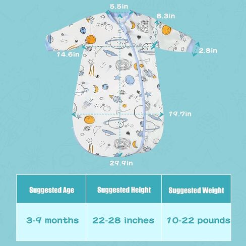 0-18 Months Baby Swaddle Transition Sleep Sack, 2-Way and Side-Open Zipper, Long Sleeve, Anti-Kick Wearable Blanket in Saudi Arabia