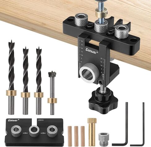 3 in 1 Dowel Jig Kit Kannino Self Centering Doweling Jig Kit, Pocket Hole Jig Kit with Adjustable Woodworking Drill Locator for Furniture Assembly, DIY Projects, 3 Size Drill Bit (8, 10, 15 mm) in Saudi Arabia