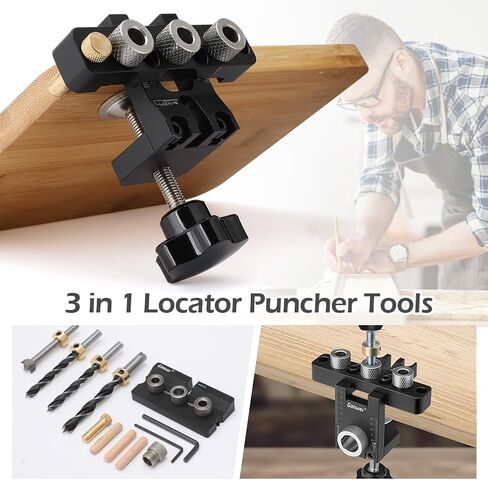3 in 1 Dowel Jig Kit Kannino Self Centering Doweling Jig Kit, Pocket Hole Jig Kit with Adjustable Woodworking Drill Locator for Furniture Assembly, DIY Projects, 3 Size Drill Bit (8, 10, 15 mm) in Saudi Arabia