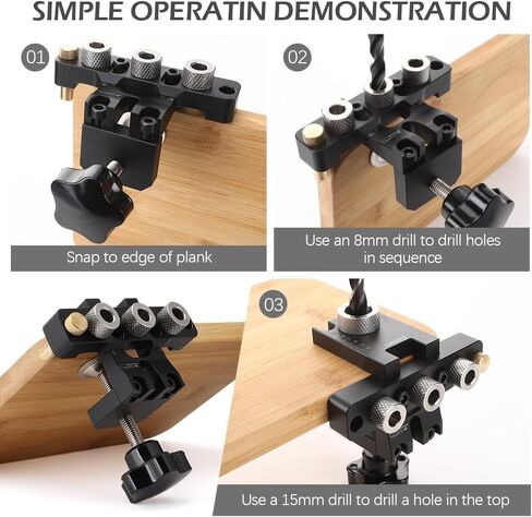 3 in 1 Dowel Jig Kit Kannino Self Centering Doweling Jig Kit, Pocket Hole Jig Kit with Adjustable Woodworking Drill Locator for Furniture Assembly, DIY Projects, 3 Size Drill Bit (8, 10, 15 mm) in Saudi Arabia