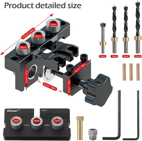 3 in 1 Dowel Jig Kit Kannino Self Centering Doweling Jig Kit, Pocket Hole Jig Kit with Adjustable Woodworking Drill Locator for Furniture Assembly, DIY Projects, 3 Size Drill Bit (8, 10, 15 mm) in Saudi Arabia