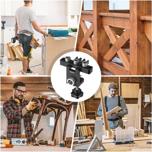 3 in 1 Dowel Jig Kit Kannino Self Centering Doweling Jig Kit, Pocket Hole Jig Kit with Adjustable Woodworking Drill Locator for Furniture Assembly, DIY Projects, 3 Size Drill Bit (8, 10, 15 mm) in Saudi Arabia