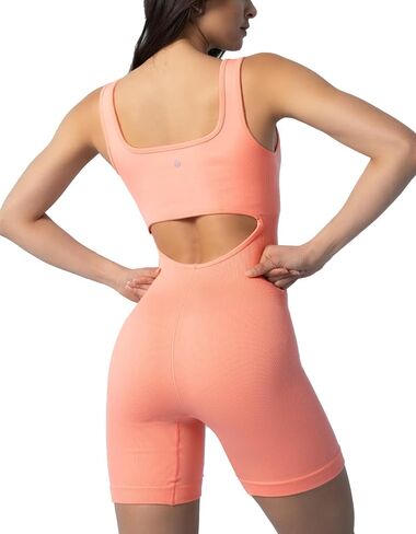 Lulucheri Women's Yoga Rompers Ribbed Seamless Bodysuit Cutout Back One Piece Workout Athletic Jumpsuit in Saudi Arabia