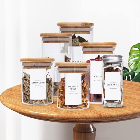 DazSpirit 408 Minimalist Spice Jar Labels, 253 Preprinted + 120 Expiration Date + 35 Blank Labels, Waterproof & Oil Proof Pantry Labels, Herb Spices Kitchen Pantry Stickers for Kitchen Organization in Saudi Arabia