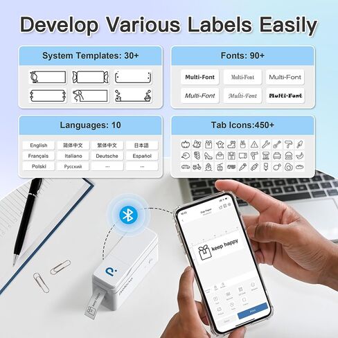 POLONO Genuine P31S Label Maker Tape, Adapted Label Print Paper, 14x50mm(0.55"x1.97"), Standard Laminated Self-Adhesive Label Tape, Thermal Label Maker Tape Refill for Home Office, 180 Labels, White in Saudi Arabia