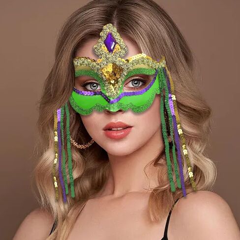 قناع ماردي جراس كرنفال مطلي لامع وديكورات الحفلات التنكرية للنساء والرجال وحفلات أعياد الميلاد وحفلات الزفاف in Kuwait