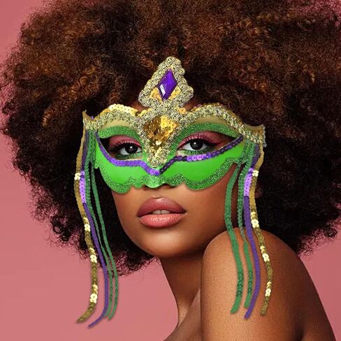 قناع ماردي جراس كرنفال مطلي لامع وديكورات الحفلات التنكرية للنساء والرجال وحفلات أعياد الميلاد وحفلات الزفاف in Kuwait