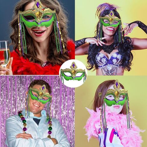 قناع ماردي جراس كرنفال مطلي لامع وديكورات الحفلات التنكرية للنساء والرجال وحفلات أعياد الميلاد وحفلات الزفاف in Kuwait