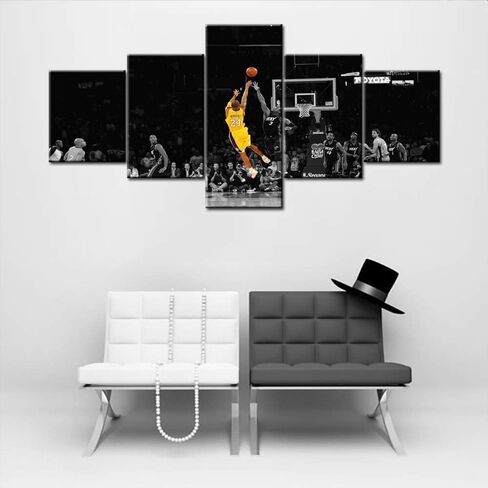 5 Panels Black and White Wall Art Lakers Player Kobe Bryant Wins Championship at Staples Center Painting for Living Room Decoration Canvas Prints Giclee Artwork Framed Ready to Hang, 50"Wx24"H in Saudi Arabia