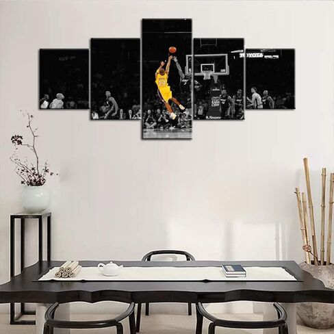 5 Panels Black and White Wall Art Lakers Player Kobe Bryant Wins Championship at Staples Center Painting for Living Room Decoration Canvas Prints Giclee Artwork Framed Ready to Hang, 50"Wx24"H in Saudi Arabia
