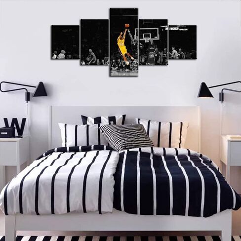 5 Panels Black and White Wall Art Lakers Player Kobe Bryant Wins Championship at Staples Center Painting for Living Room Decoration Canvas Prints Giclee Artwork Framed Ready to Hang, 50"Wx24"H in Saudi Arabia