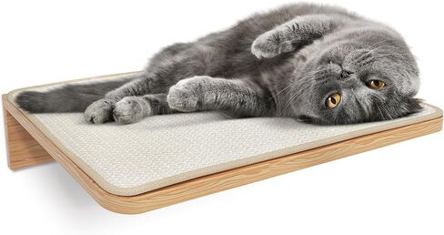 Cat Wall Shelf with Cat Scratching Mat, Cat Wall Furniture, Wood Shelves Wall Mounted Beds for Jumping, Sleeping, Playing, Climbing (Shelf) in Saudi Arabia