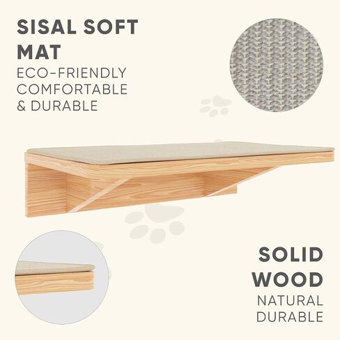 Cat Wall Shelf with Cat Scratching Mat, Cat Wall Furniture, Wood Shelves Wall Mounted Beds for Jumping, Sleeping, Playing, Climbing (Shelf) in Saudi Arabia