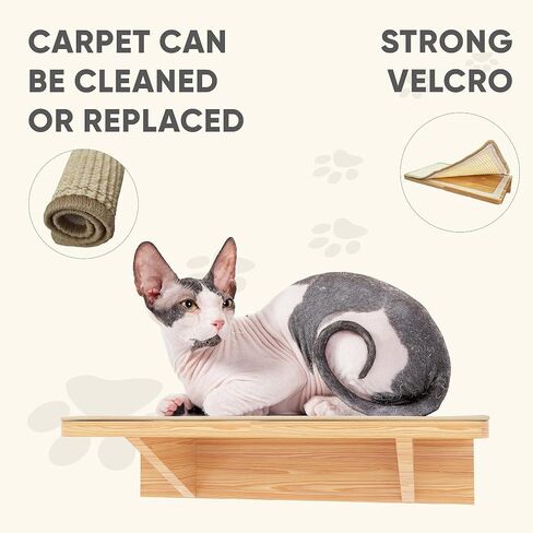 Cat Wall Shelf with Cat Scratching Mat, Cat Wall Furniture, Wood Shelves Wall Mounted Beds for Jumping, Sleeping, Playing, Climbing (Shelf) in Saudi Arabia