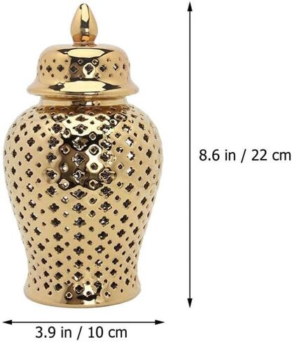 برطمان زنجبيل سيراميك من IMIKEYA مع غطاء شبكي مزخرف بجرة معبد مقصوصة من السيراميك لتزيين غرفة المعيشة والمطبخ، ذهبي 28 × 15 سم in Saudi Arabia