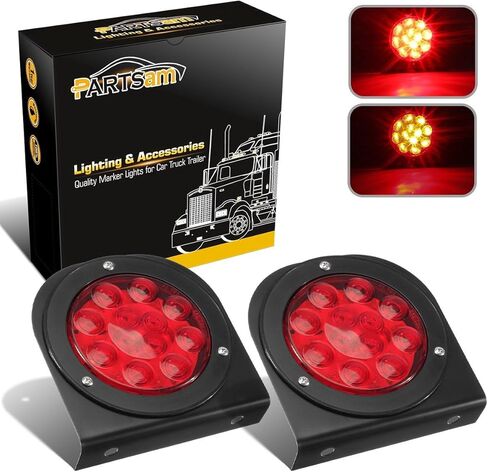 Partsam LED Truck Trailer Tail Lights with Steel Brackets - Waterproof DC12 Red 12-LED Round Tail Light Bar for Stop/Turn/Brake Running Lamps Fits any Camper/RV/Camper/UTV/Boat Trailers(2 PCS) in Saudi Arabia