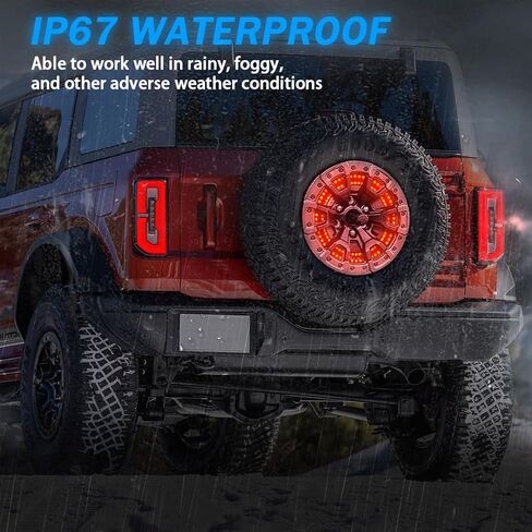 ضوء فرامل الإطارات الاحتياطية لبرونكو (التوصيل والتشغيل) ضوء عجلة خلفية مزدوج LED أضواء عجلة الذيل الثالثة، 150 قطعة LED فائقة السطوع متوافقة مع 2021 2022 2023 Ford Bronco in Kuwait