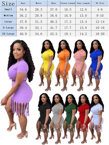 Fringe Short Set Women 2 Piece Outfit Short Sleeves Crop Tops Tassel Short Pants Set Sweatsuits Clubwear in Saudi Arabia