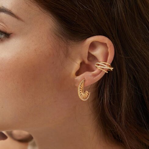 Ear Cuff Earrings for Women Non Piercing Gold Ear Cuff 14K Gold Plated Ears Clip on Cartilage Earrings Fake Earrings Handmade Hypoallergenic Jewelry Gift for Teen Girls in Saudi Arabia