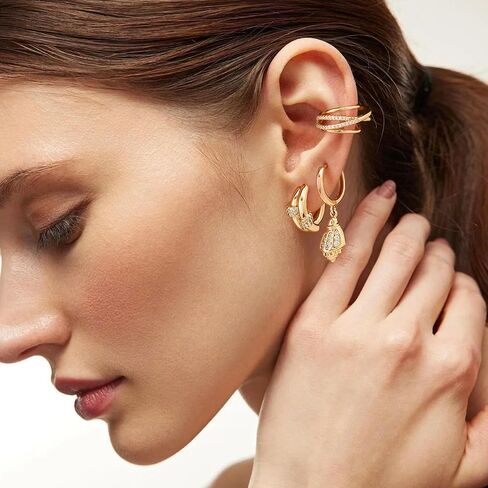 Ear Cuff Earrings for Women Non Piercing Gold Ear Cuff 14K Gold Plated Ears Clip on Cartilage Earrings Fake Earrings Handmade Hypoallergenic Jewelry Gift for Teen Girls in Saudi Arabia