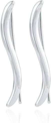 Reffeer Solid 925 Sterling Silver Curved Bar Earrings Crawler Ear Cuffs for Women Girls Bar Wrap Earrings Climber in Saudi Arabia