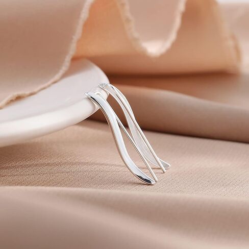 Reffeer Solid 925 Sterling Silver Curved Bar Earrings Crawler Ear Cuffs for Women Girls Bar Wrap Earrings Climber in Saudi Arabia
