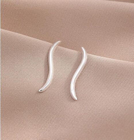 Reffeer Solid 925 Sterling Silver Curved Bar Earrings Crawler Ear Cuffs for Women Girls Bar Wrap Earrings Climber in Saudi Arabia