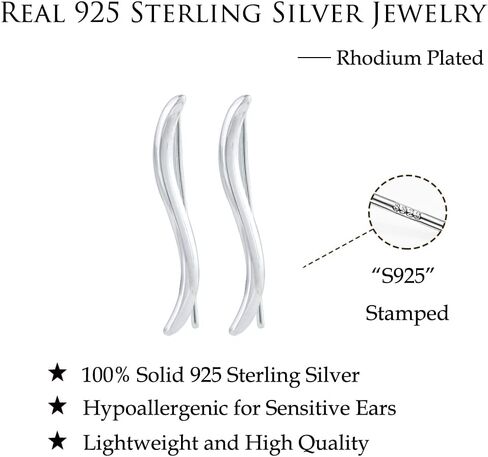 Reffeer Solid 925 Sterling Silver Curved Bar Earrings Crawler Ear Cuffs for Women Girls Bar Wrap Earrings Climber in Saudi Arabia