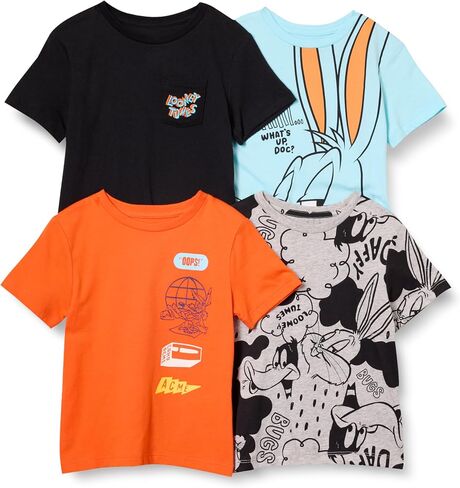 Amazon Essentials Looney Tunes Boys and Toddlers' Short-Sleeve T-Shirts, Pack of 4 in Saudi Arabia