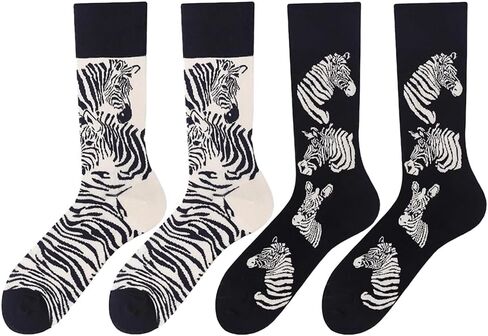 2 Pairs Novelty Cartoon Animal Print Cotton Crew Socks for Women Teen in Saudi Arabia