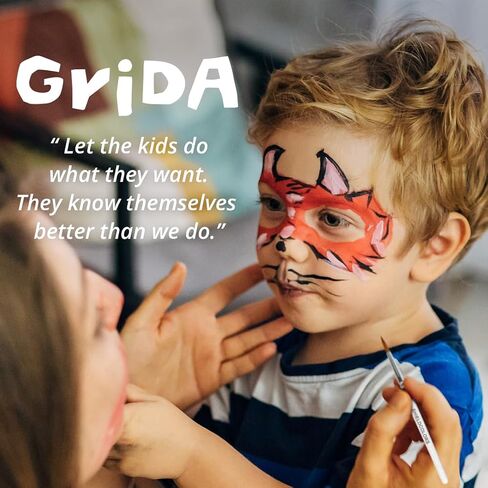 Grida Kids Friendly Face Paint - Professional Party Face Painting Kit for Kids with 12 Vibrant Colors with Double White - Easy to Remove, Vegan, Cruelty-Free Set with Palette & Art Brushes in Saudi Arabia