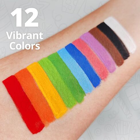 Grida Kids Friendly Face Paint - Professional Party Face Painting Kit for Kids with 12 Vibrant Colors with Double White - Easy to Remove, Vegan, Cruelty-Free Set with Palette & Art Brushes in Saudi Arabia