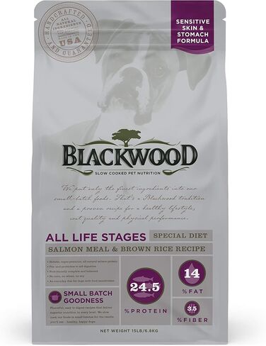 Blackwood Special Diet All Life Stages Dry Dog Food, 15Lb., Salmon Meal & Brown Rice Recipe, Sensitive Skin and Stomach, Grain Free Dog Food in Saudi Arabia