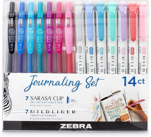 Zebra Pen Journaling Set, Includes 7 Mildliner Highlighters and 7 Sarasa Clip Retractable Gel Ink Pens, Assorted Colors, 14 Pack in Saudi Arabia