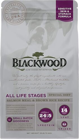 Blackwood Special Diet All Life Stages Dry Dog Food, 15Lb., Salmon Meal & Brown Rice Recipe, Sensitive Skin and Stomach, Grain Free Dog Food in Saudi Arabia