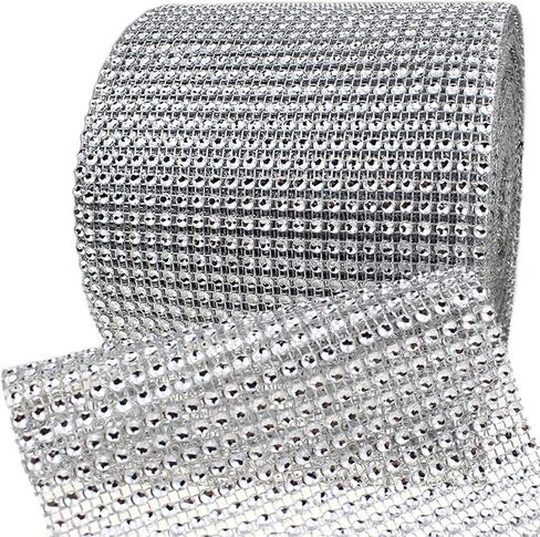 Bling Rhinestone Diamond Mesh Ribbon Wrap,Storystore Silver Acrylic Bling Diamond Wrap Ribbon for Wedding, Cake, Vase Decorations, Party Supplies (30Ft) in Kuwait