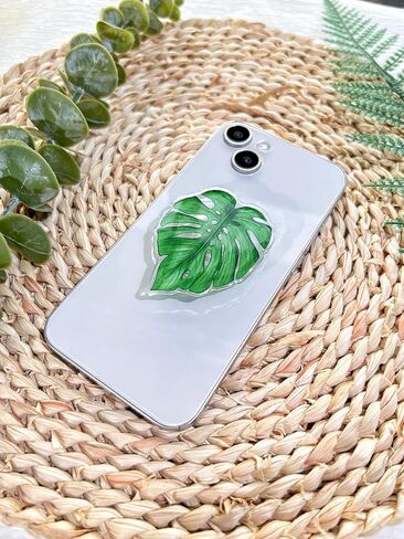 حامل قبضة الهاتف على شكل أوراق خضراء طبيعية من VJQ، حامل هاتف خلوي نباتي لطيف، ملحق سحر الهاتف قابل للطي، قبضة هاتف بمسند ممتد مع قاعدة قابلة للتبديل، مقبض قبضة لجهاز Kindle in Kuwait