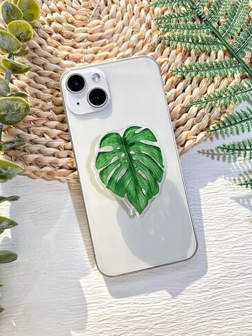 حامل قبضة الهاتف على شكل أوراق خضراء طبيعية من VJQ، حامل هاتف خلوي نباتي لطيف، ملحق سحر الهاتف قابل للطي، قبضة هاتف بمسند ممتد مع قاعدة قابلة للتبديل، مقبض قبضة لجهاز Kindle in Kuwait