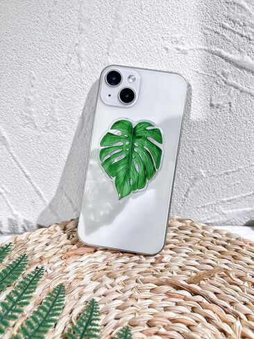 حامل قبضة الهاتف على شكل أوراق خضراء طبيعية من VJQ، حامل هاتف خلوي نباتي لطيف، ملحق سحر الهاتف قابل للطي، قبضة هاتف بمسند ممتد مع قاعدة قابلة للتبديل، مقبض قبضة لجهاز Kindle in Kuwait