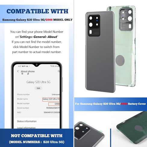 غطاء بطارية HBIHGHHONG لهاتف Samsung Galaxy S20 Ultra 5G بديل لاستبدال الزجاج الخلفي الخلفي لهاتف Samsung Galaxy S20 Ultra، مع إطار كاميرا مثبت مسبقًا in Kuwait