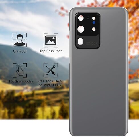 غطاء بطارية HBIHGHHONG لهاتف Samsung Galaxy S20 Ultra 5G بديل لاستبدال الزجاج الخلفي الخلفي لهاتف Samsung Galaxy S20 Ultra، مع إطار كاميرا مثبت مسبقًا in Kuwait