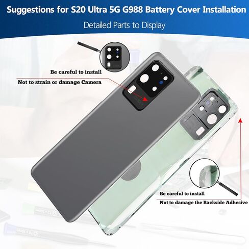 غطاء بطارية HBIHGHHONG لهاتف Samsung Galaxy S20 Ultra 5G بديل لاستبدال الزجاج الخلفي الخلفي لهاتف Samsung Galaxy S20 Ultra، مع إطار كاميرا مثبت مسبقًا in Kuwait