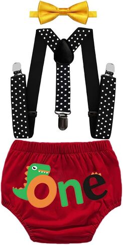 HIHCBF Dinosaur Theme Baby Boys First Birthday Cake Smash 3Pcs Outfits Diaper Cover Suspenders Bow Tie Baby Shower Costume in Saudi Arabia